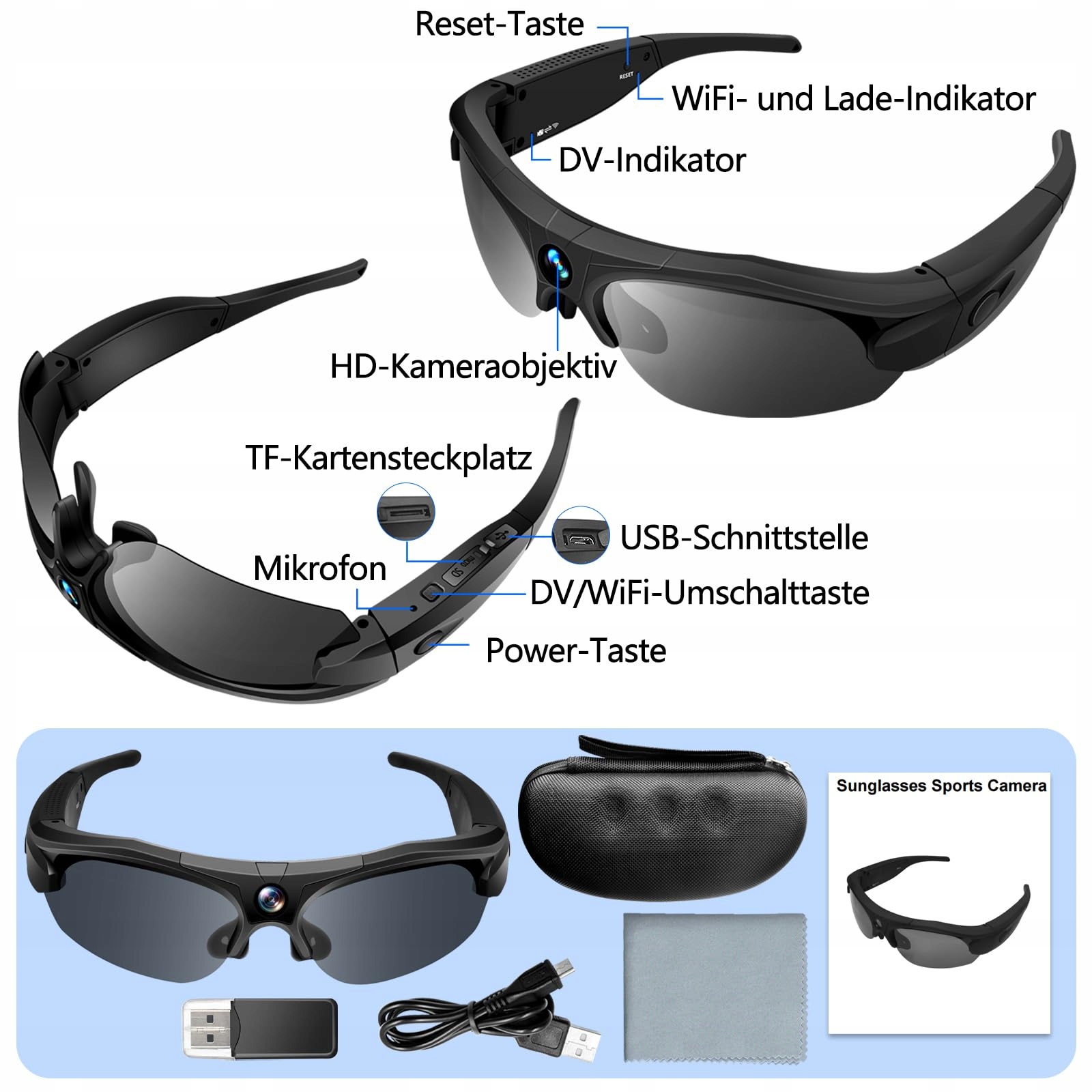 PUDET LUO Kamera Okulary WiFi 4K 120° Obiektyw Sportowa Kamera Akcja — miniatura 6
