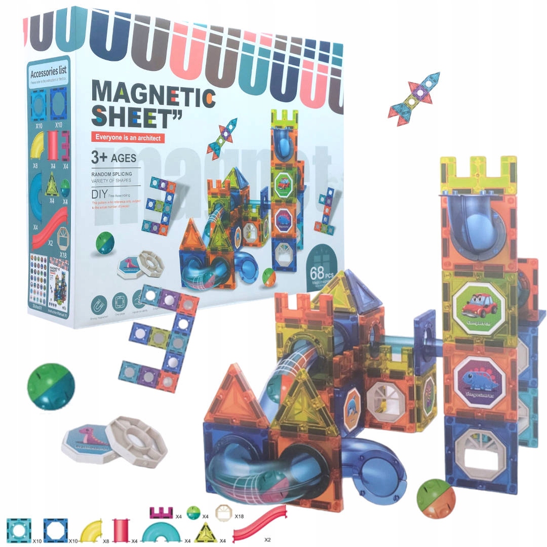 

Klocki Magnetyczne XXL Tor Kulkowy Kulodrom 68 El