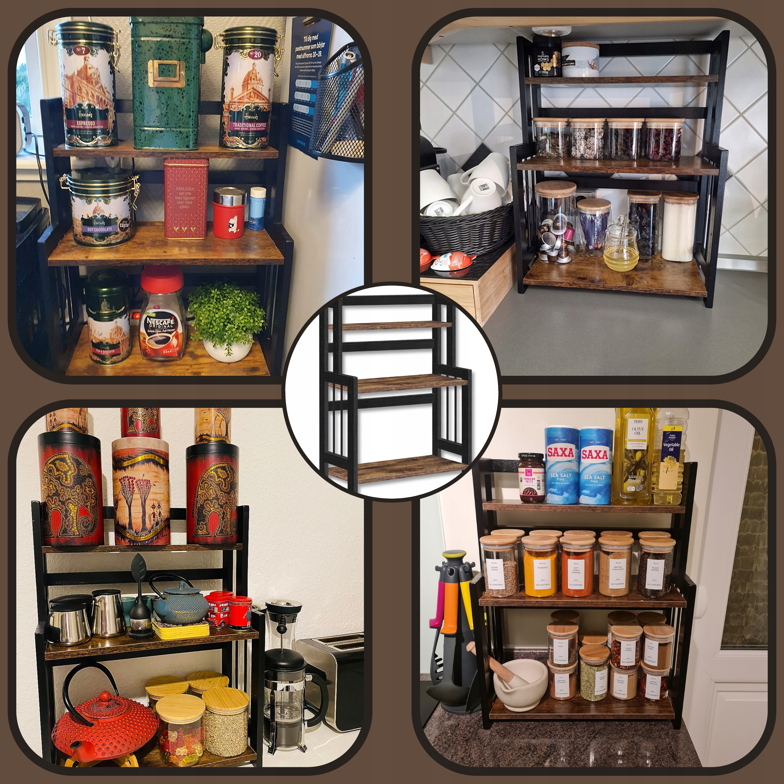 PÓŁKA KUCHENNA NA PRZYPRAWY BAMBUSOWA REGAŁ NA BLAT ORGANIZER STOJAK Kolor mebla odcienie brązu