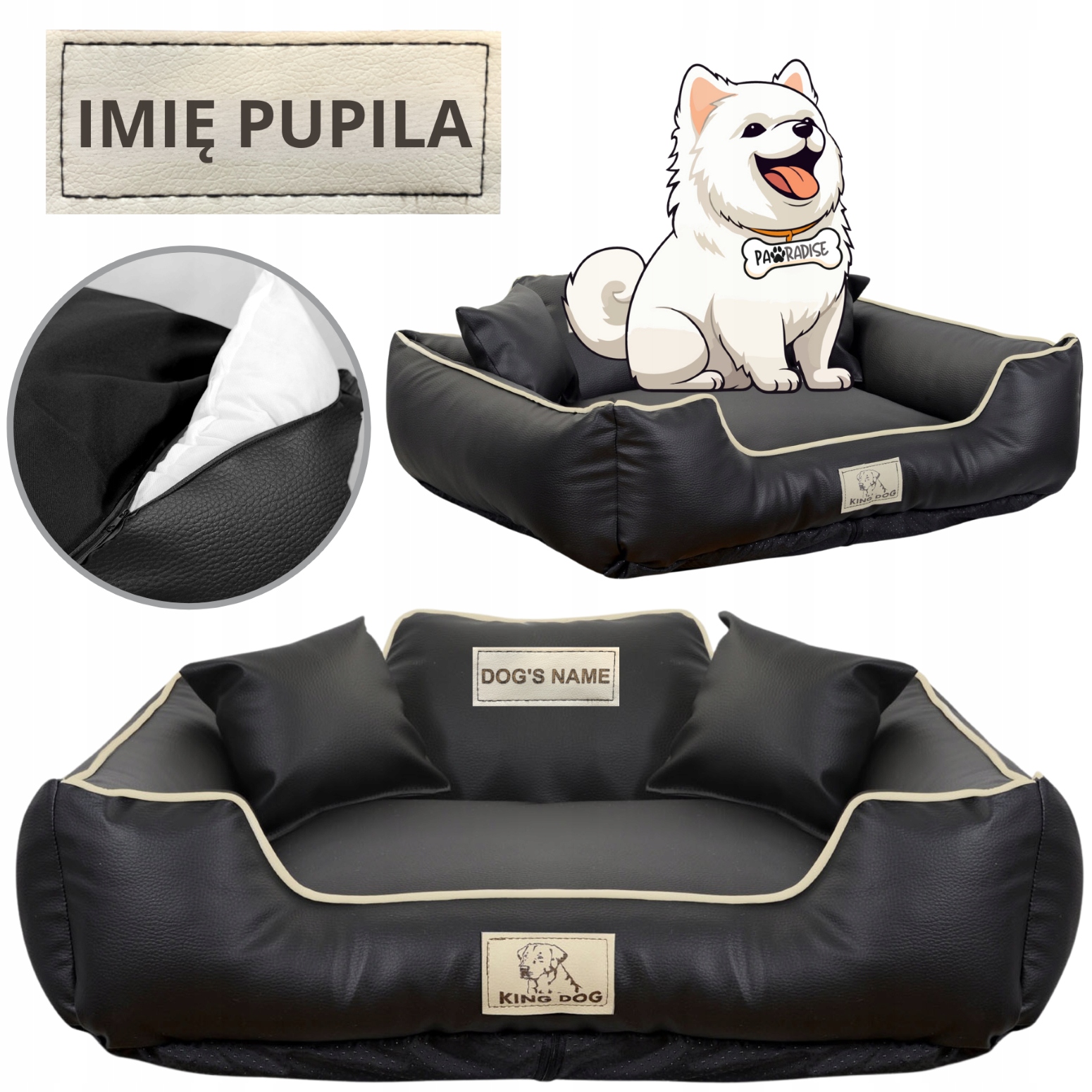 Levně pelíšek pro velkého psa Kotec XL se jménem 115x95cm Kůže Kingdog Leather