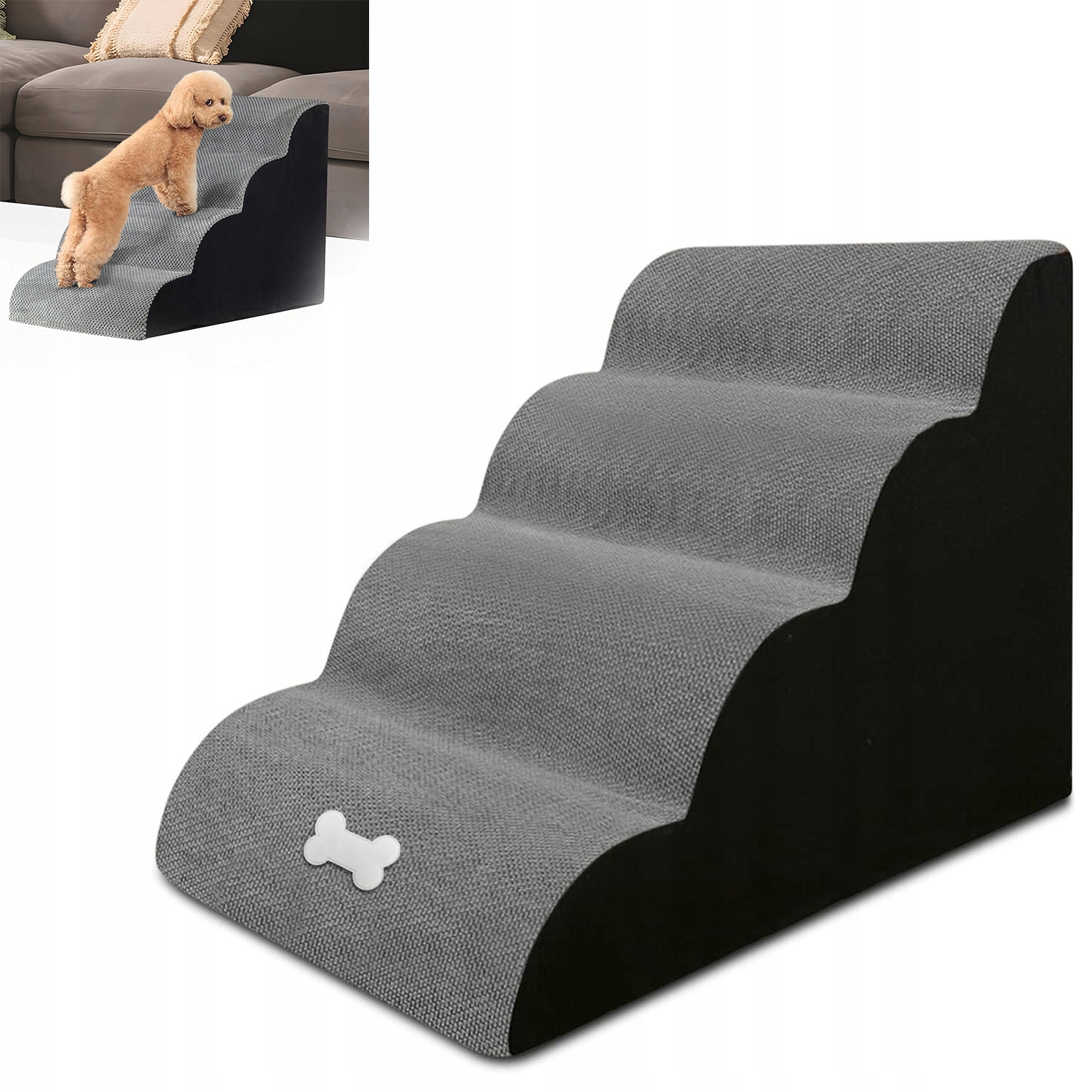 Levně Schůdky Pro Psa Kočku Zvířata 3 Stupně Šedé Plyšové Schody Stabilní