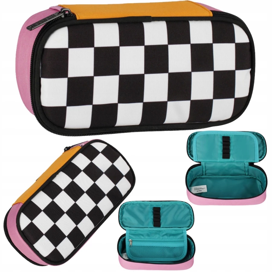 PIÓRNIK SZKOLNY SASZETKA USZTYWNIANA TUBA SZACHOWNICA KRATKA CZARNO-BIAŁY