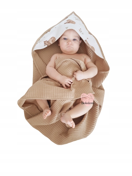 Ręcznik beżowy kąpielowy BAWEŁNA DUŻY 120x120 cm z kapturkiem wafel