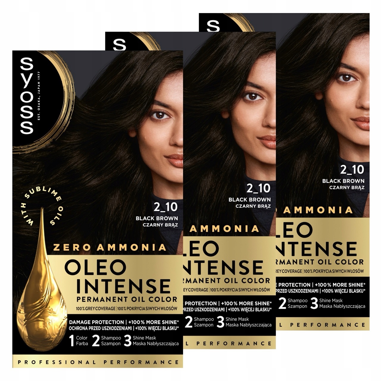 3X Farba Do Włosów Czarny Brąz Bez Amoniaku