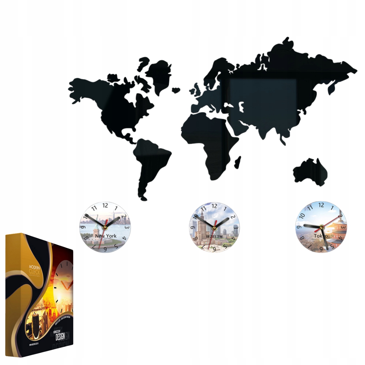 Nástěnné hodiny v moderním stylu Akrylová mapa 70 x 51 Potisk Ciferníky