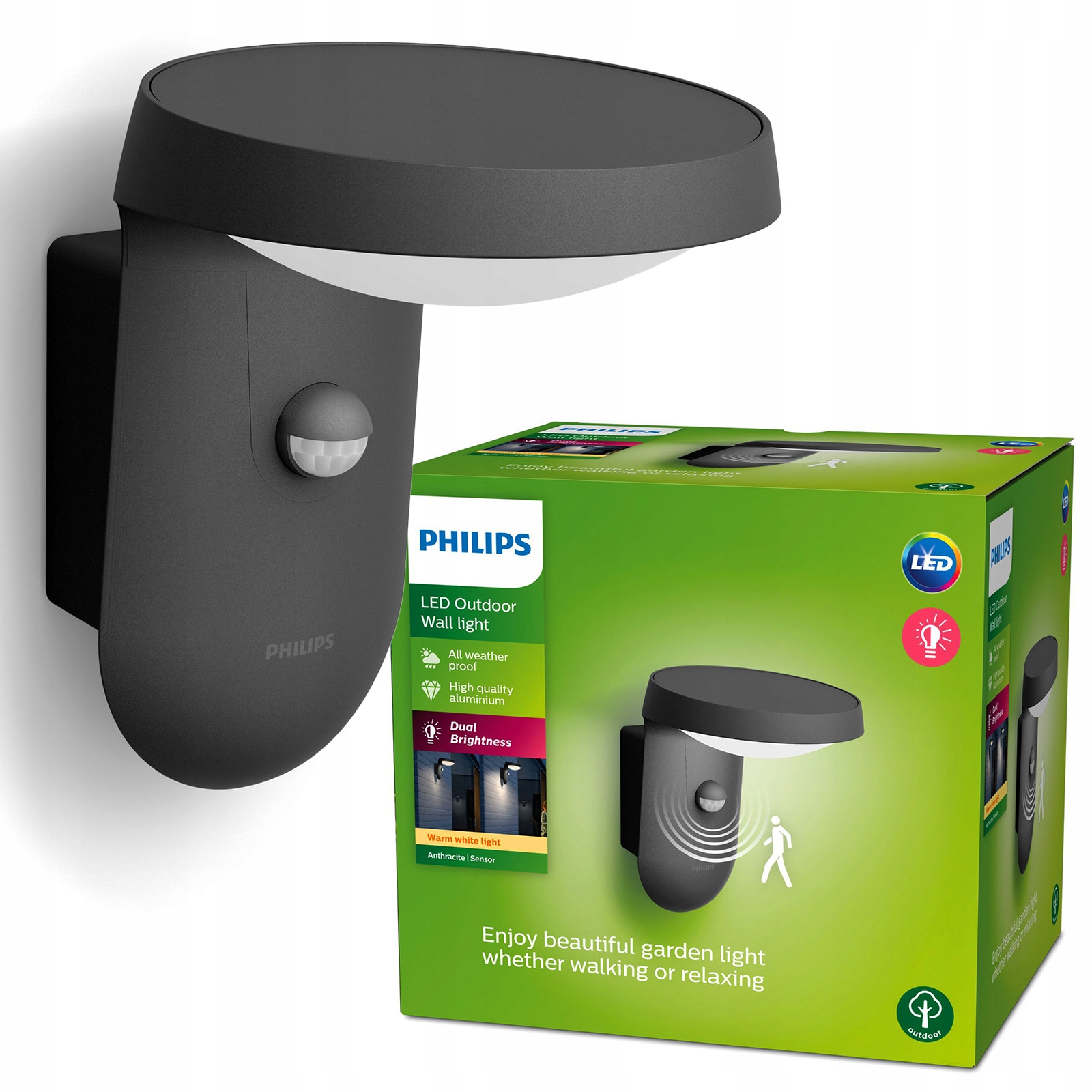 Zahradní nástěnné svítidlo Led Fasádní lampa 9W se senzorem pohybu soumraku Philips