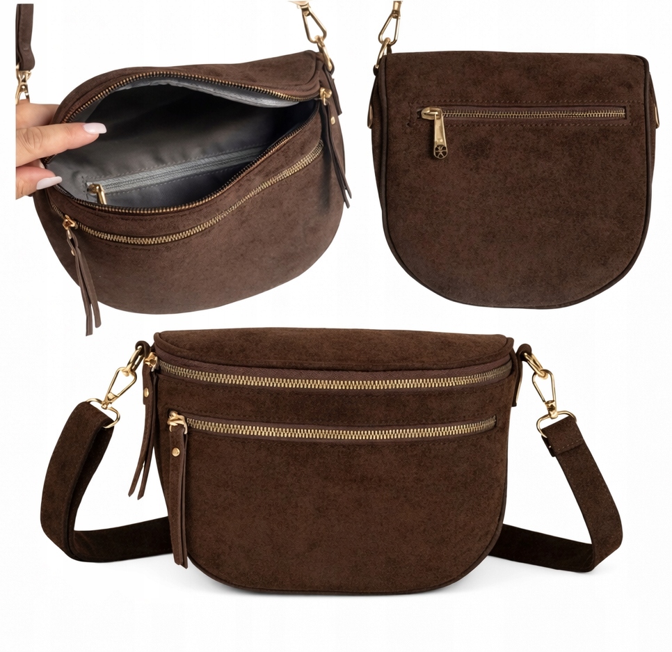 Gallantry paris Torebka listonoszka nerka pasek eko zamsz czekolada