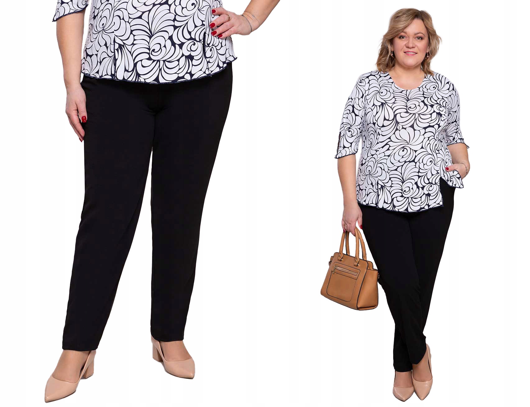 Černé elegantní kalhoty s kapsami plus size velikost 56/58