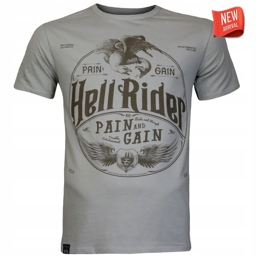 Tričko Yakuza Premium 3912 šedé Vintage Pain and Gain, Hell Rider