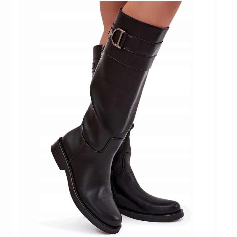 Dámské Kozačky S Plochým Podpatkem A Ozdobným Zipem Detail Eko Kůže Černé 38