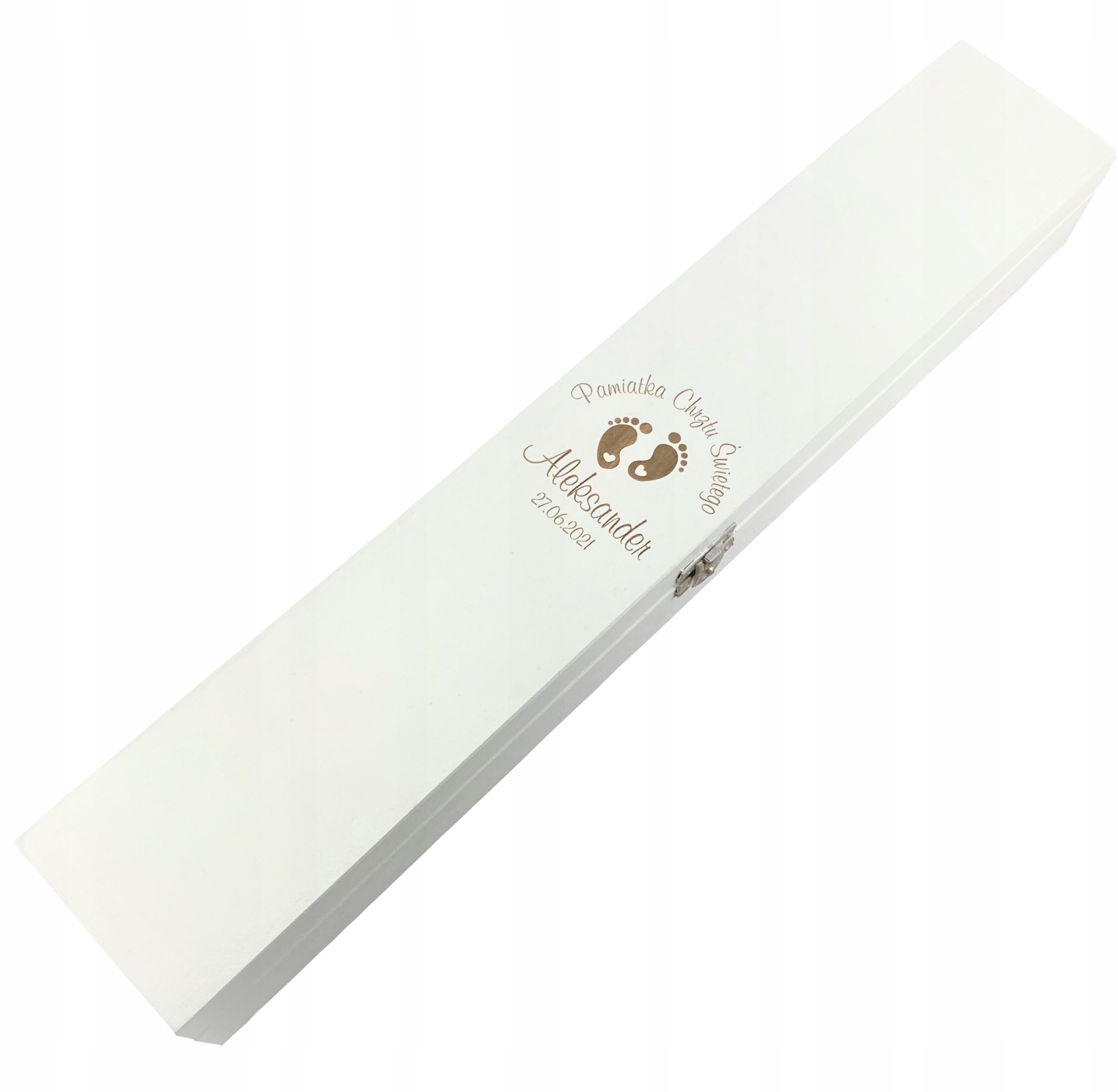 

Białe Drewniane Pudełko Na Świece Grawer -chrzest