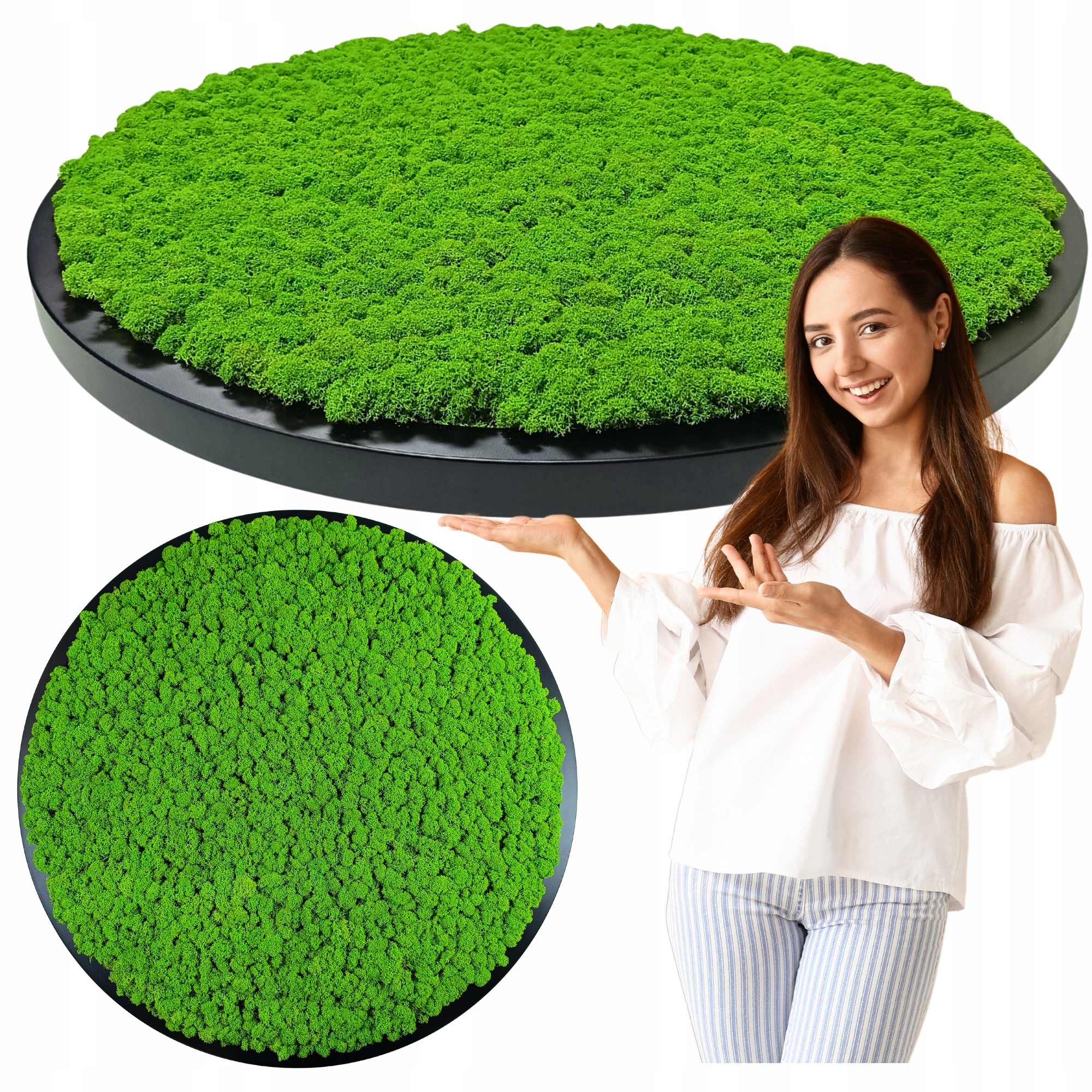 Obraz v dřevěném kulatém černém rámu s Mechem Chrobotkem, průměr 20 cm