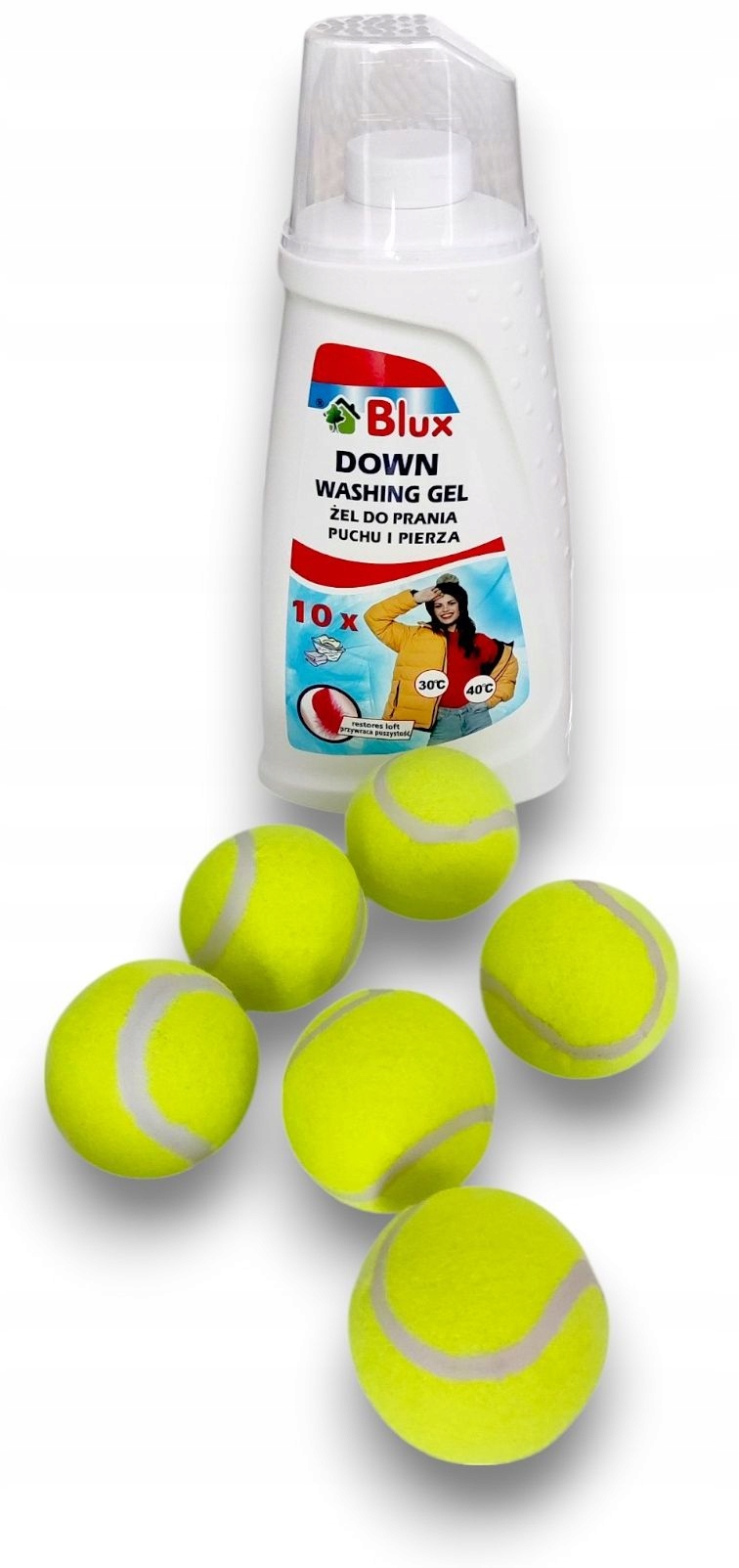 Levně Gel tekutý prací prostředek na prach a peří 1 litr tenisové míčky 6 ks míčků