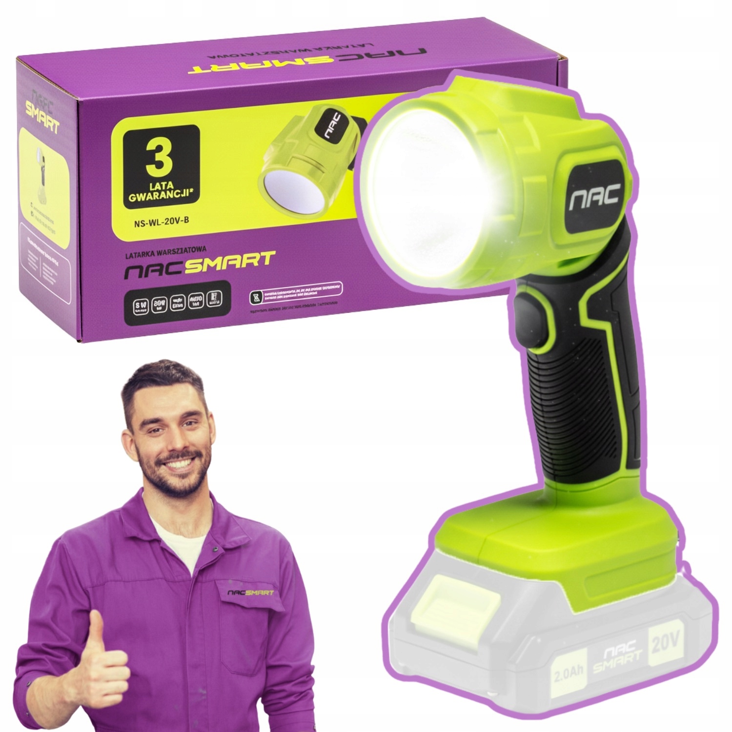 Latarka Akumulatorowa Warsztatowa Lampa Robocza Led 20V Nac Smart Bez Aku