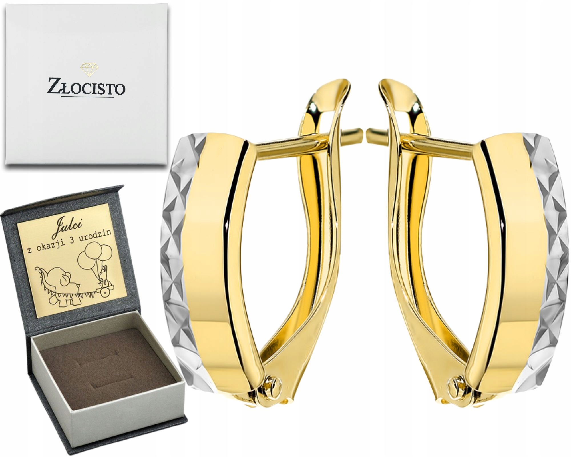 Zlaté Náušnice S Diamantovým Proužkem Z Bílého Zlata, Efekt 585