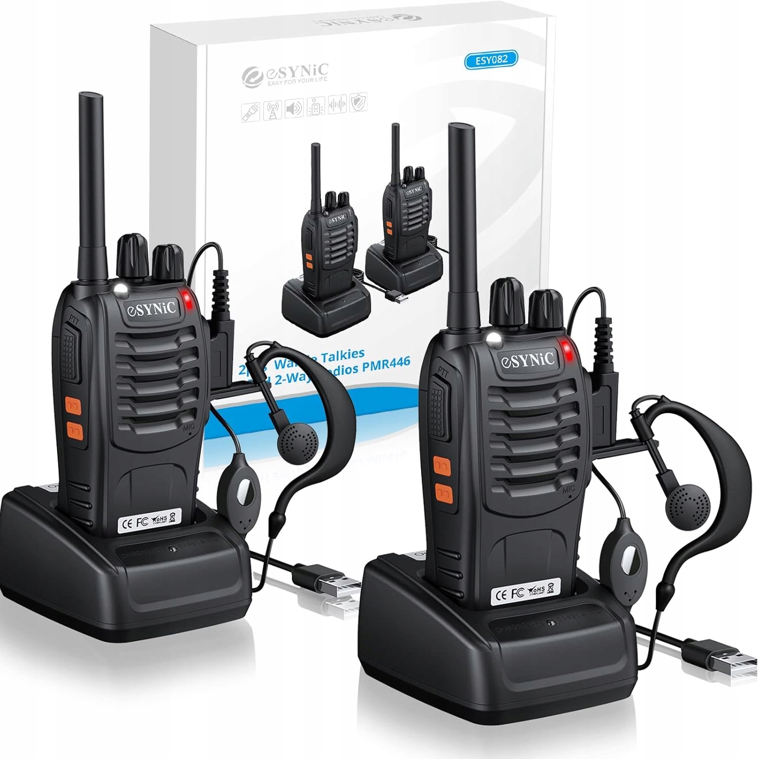 Krótkofalówki Walkie Talkie Zestaw 2szt Zasięg Vox Słuchawki eSynic