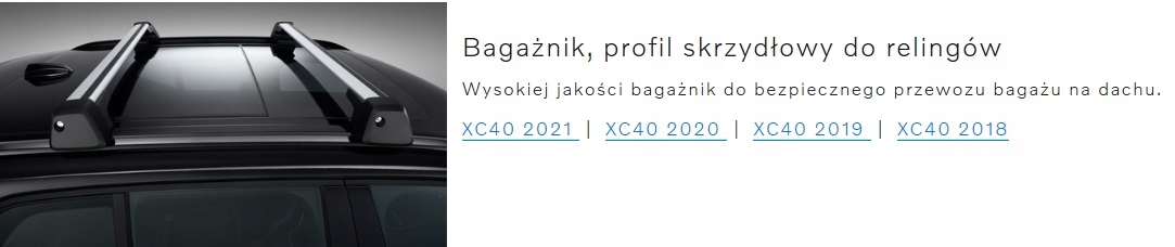 BAGAŻNIK DACHOWY POPRZECZKI ORYGINAŁ VOLVO XC40 Model XC40
