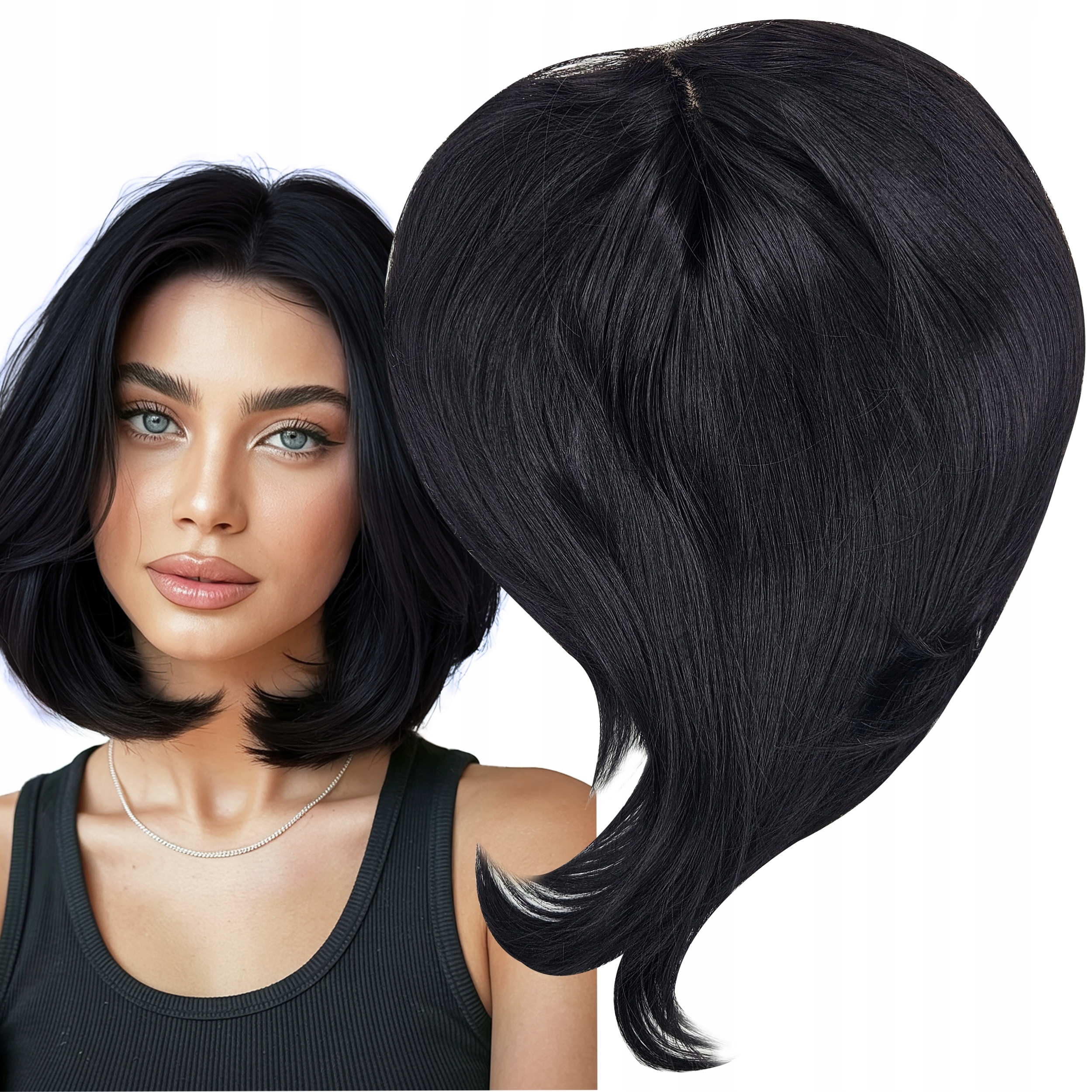 Topper Tupet Pełne Uzupełnienie Włosów Syntetyczne Clip In Czarny 40cm #1B