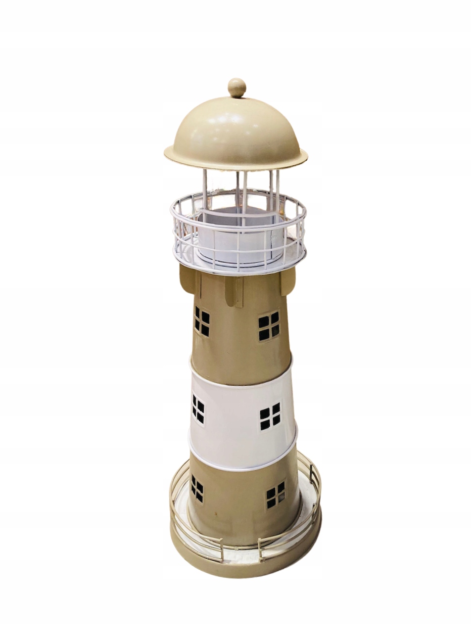 

Latarnia morska biało beżowa paski 36cm lampion