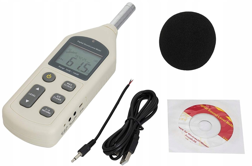 SONOMETR MIERNIK NATĘŻENIA DŹWIĘKU DECYBELOMIERZ HAŁASU USB PROGRAM PC Model GM1356
