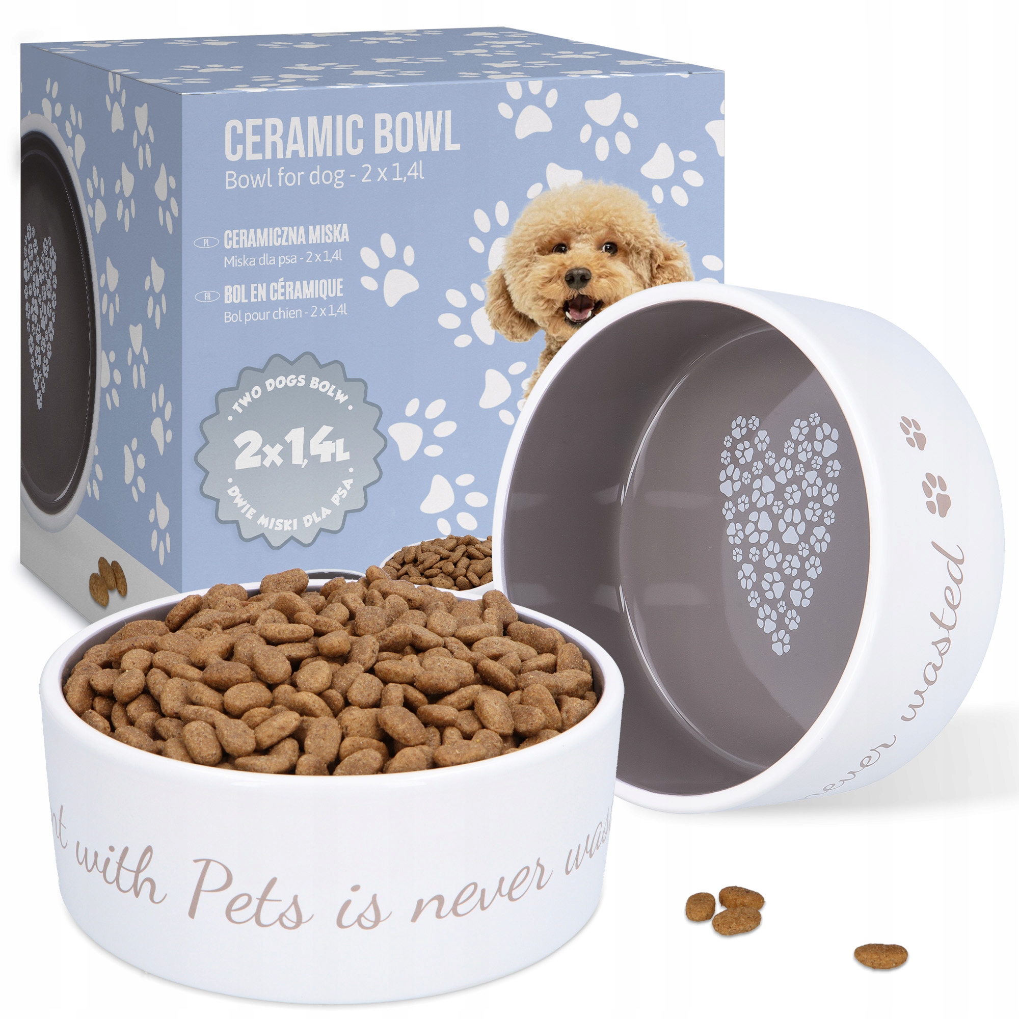Levně 2x Keramická Miska Psa 1,4 Miska na vodu stabilní Velká Odolná Porcelán 8K