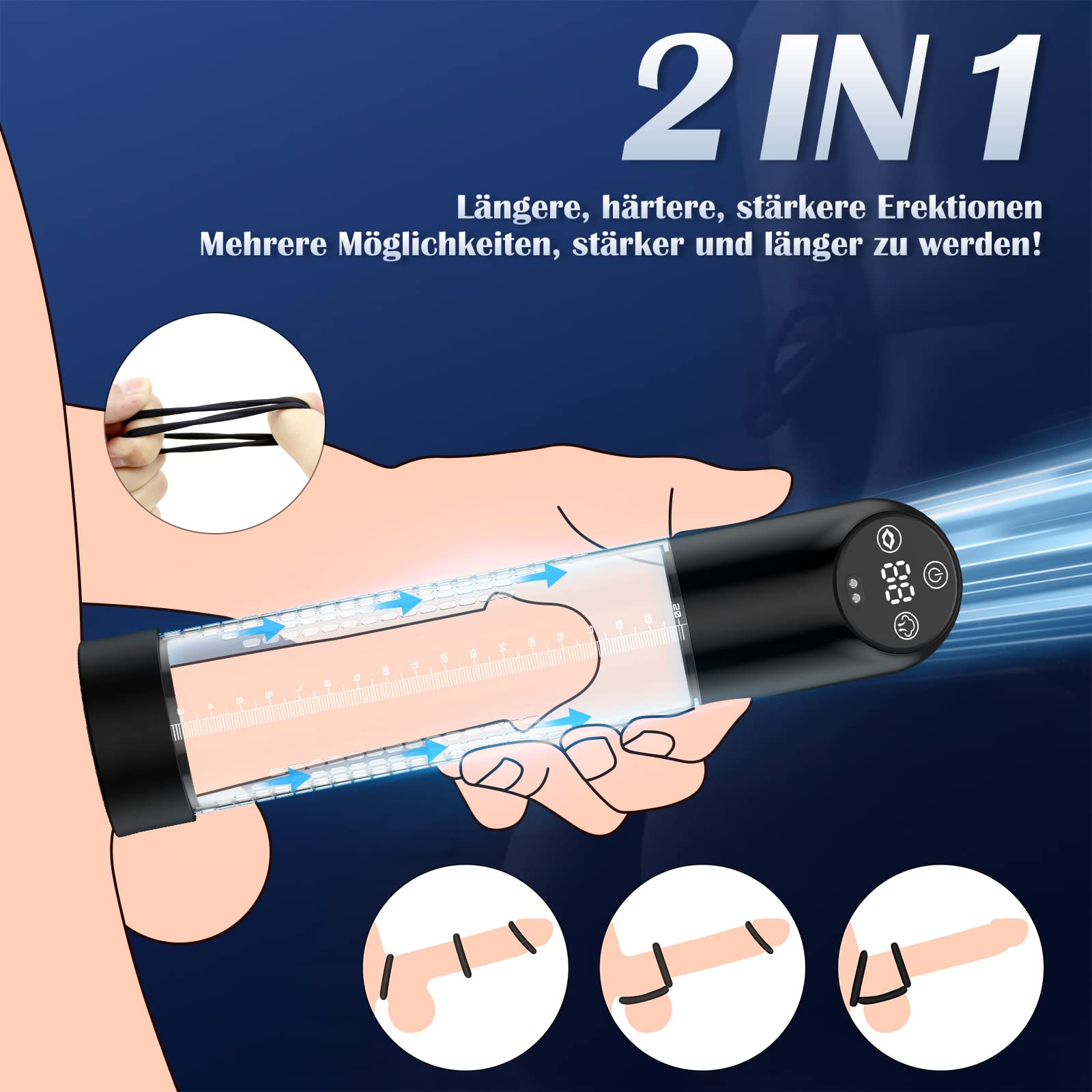 ELEKTRYCZNA POMPA DO PENISA IPX7 Zestaw z Pierścieniem i Nakładkami — miniatura 4