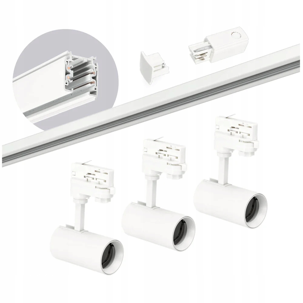 Sada kolejnic Bílá 3-fázová kolejnice 2 m, 3 x reflektor GU10 kompletní sada
