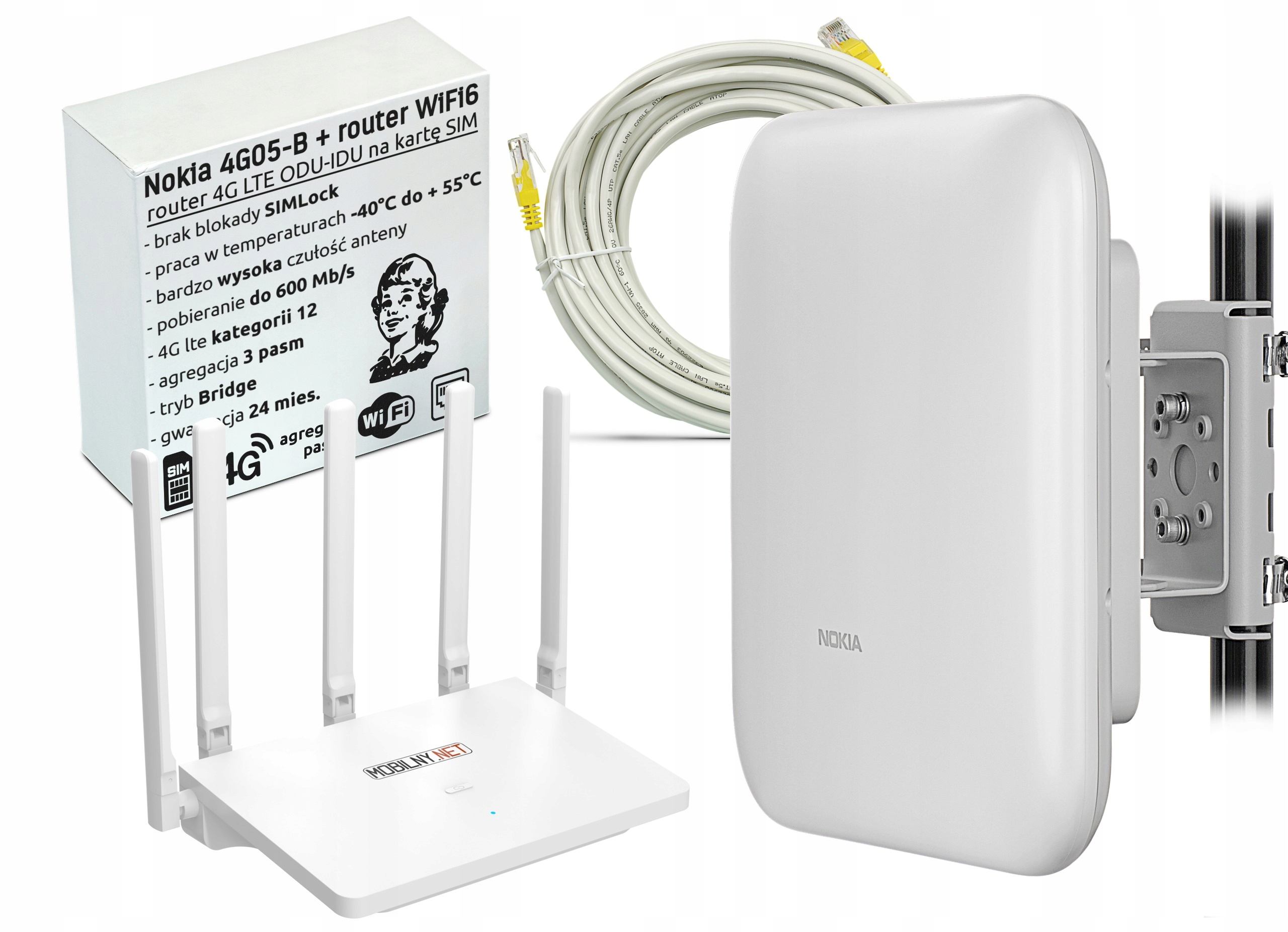 Venkovní router Nokia 4G Lte do 600Mb s anténou Odu-idu a agregací WiFi6