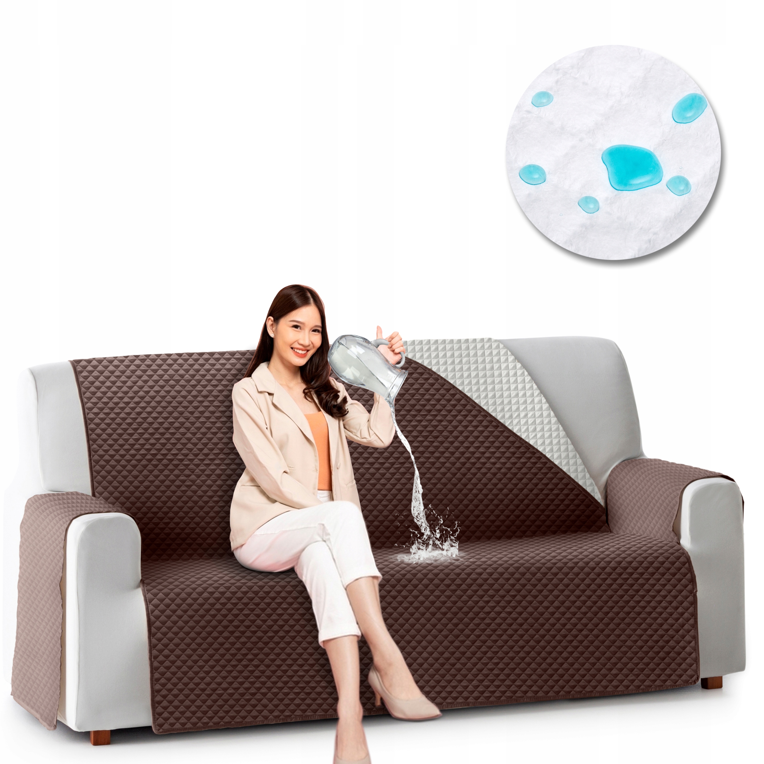 Přehoz voděodolný na gauč chránič na dvoumístnou pohovku hnědý 115 cm