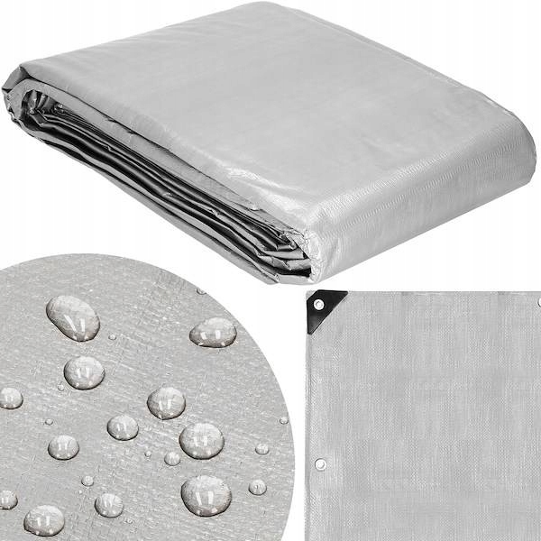 Plandeka 5X3m MOCNA WZMACNIANA WODOODPORNA MROZOODPORNA 3x5m SREBRNA SZARA Gramatura (g/m2) 210 g/m2