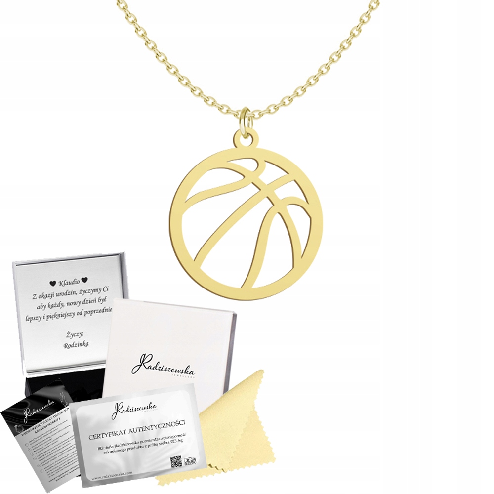 Zlatý Náhrdelník Basketbalový Míč Řetízek Stříbro 925 Přání Bonus