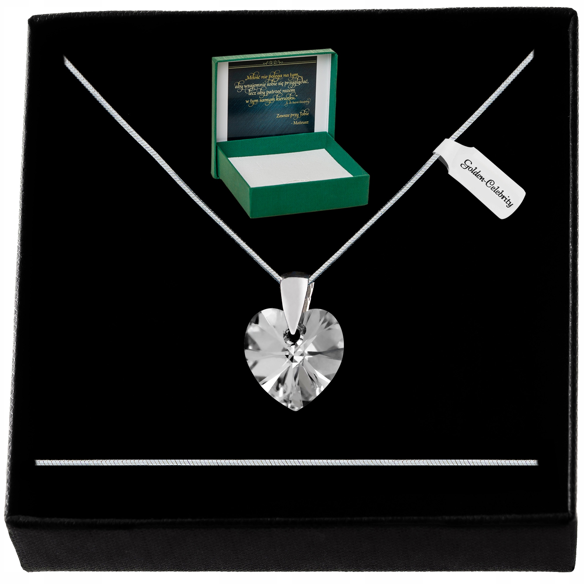 Stříbrný Řetízek Srdce Swarovski 925 Náhrdelník Přívěsek Pro Snoubenku