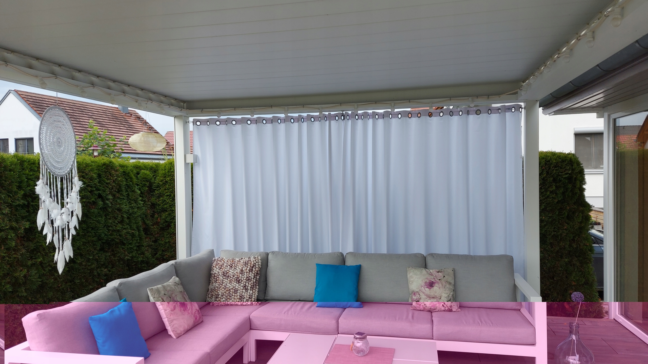 KURTYNA ZASŁONA OSŁONA OD WIATRU FIRANA NA PERGOLĘ ALTANĘ PATIO NA WYMIAR Materiał dominujący tkanina