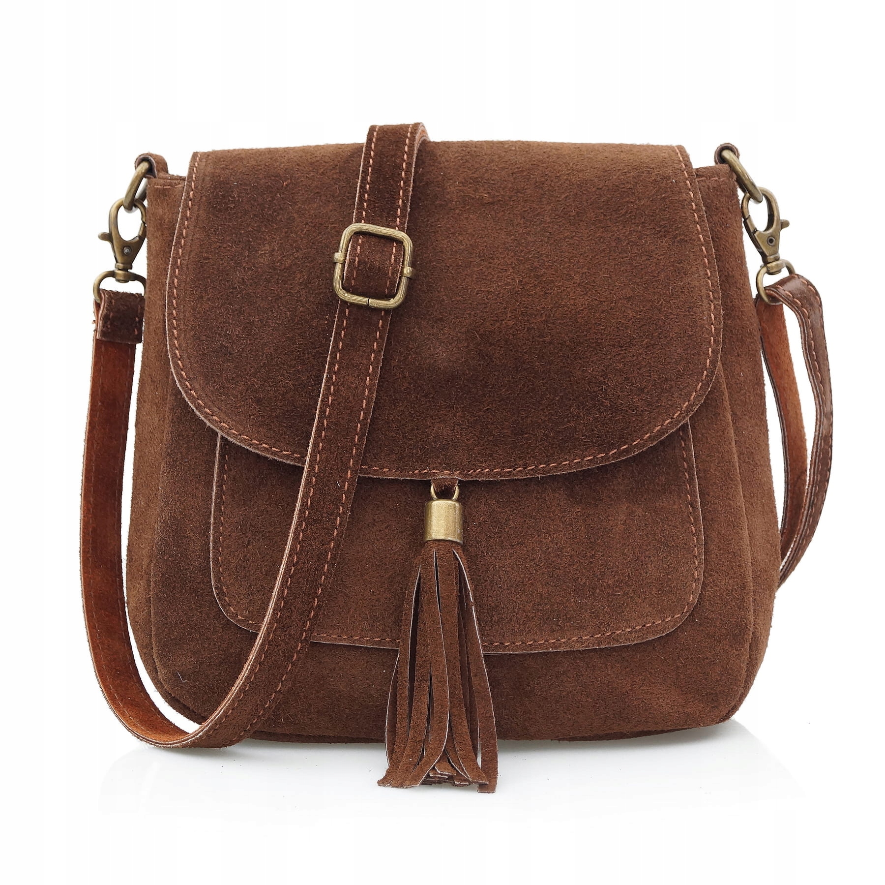 Vera Pelle torebka damska zamszowa listonoszka z klapą na ramię Brązowa