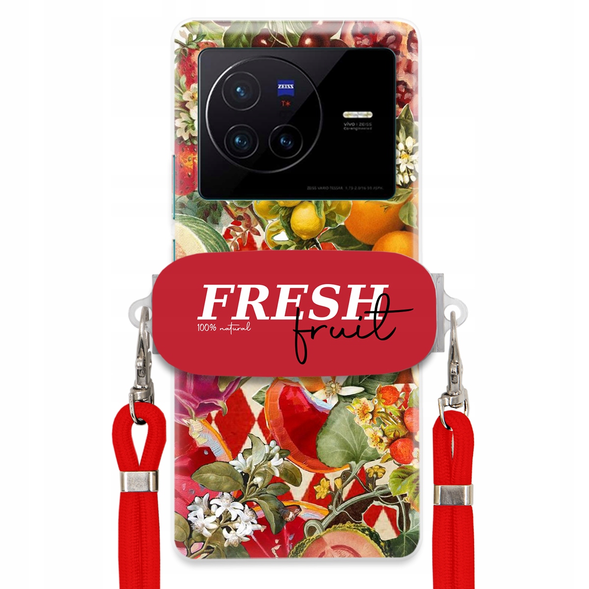 Puzdro pre Vivo X80 Červené Crossbody vodítko držiak Fresh Fruit Ovocný