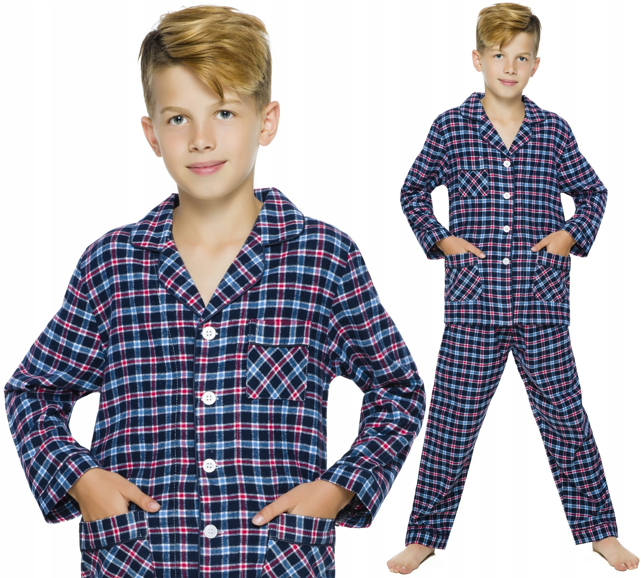

Flanelowa Rozpinana Chłopięca Piżama W Kratkę 146