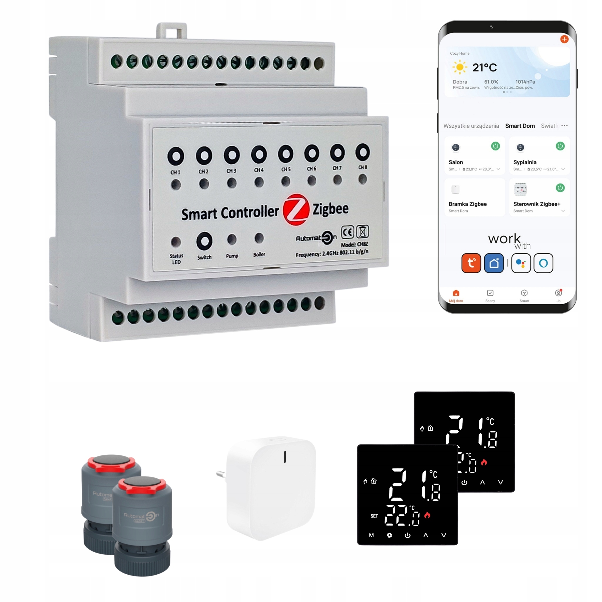 Súprava na vykurovanie Zigbee Tuya CH8Z 2 izieb s termostatom Std, čierna