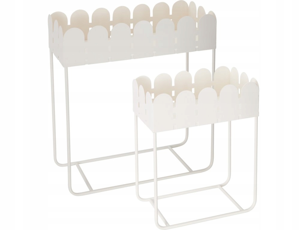 Sada 2 kovových stojacich kvetináčov, biele, s vlnitým okrajom Sense