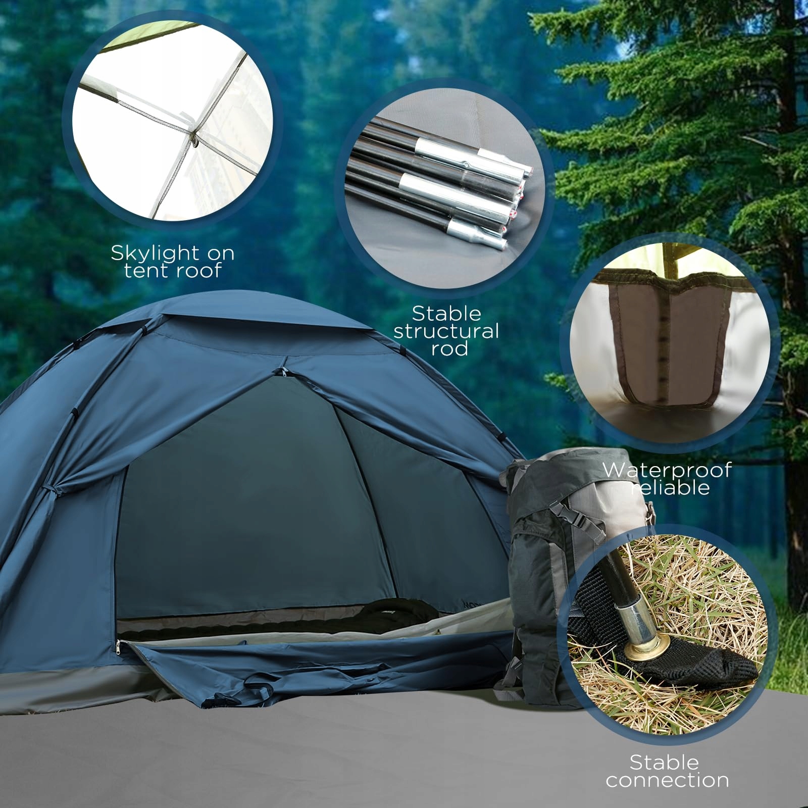 JAICOM Namiot Jednoosobowy Lekki Stabilny Wodoodporny Na Camping Trekking — miniatura 5