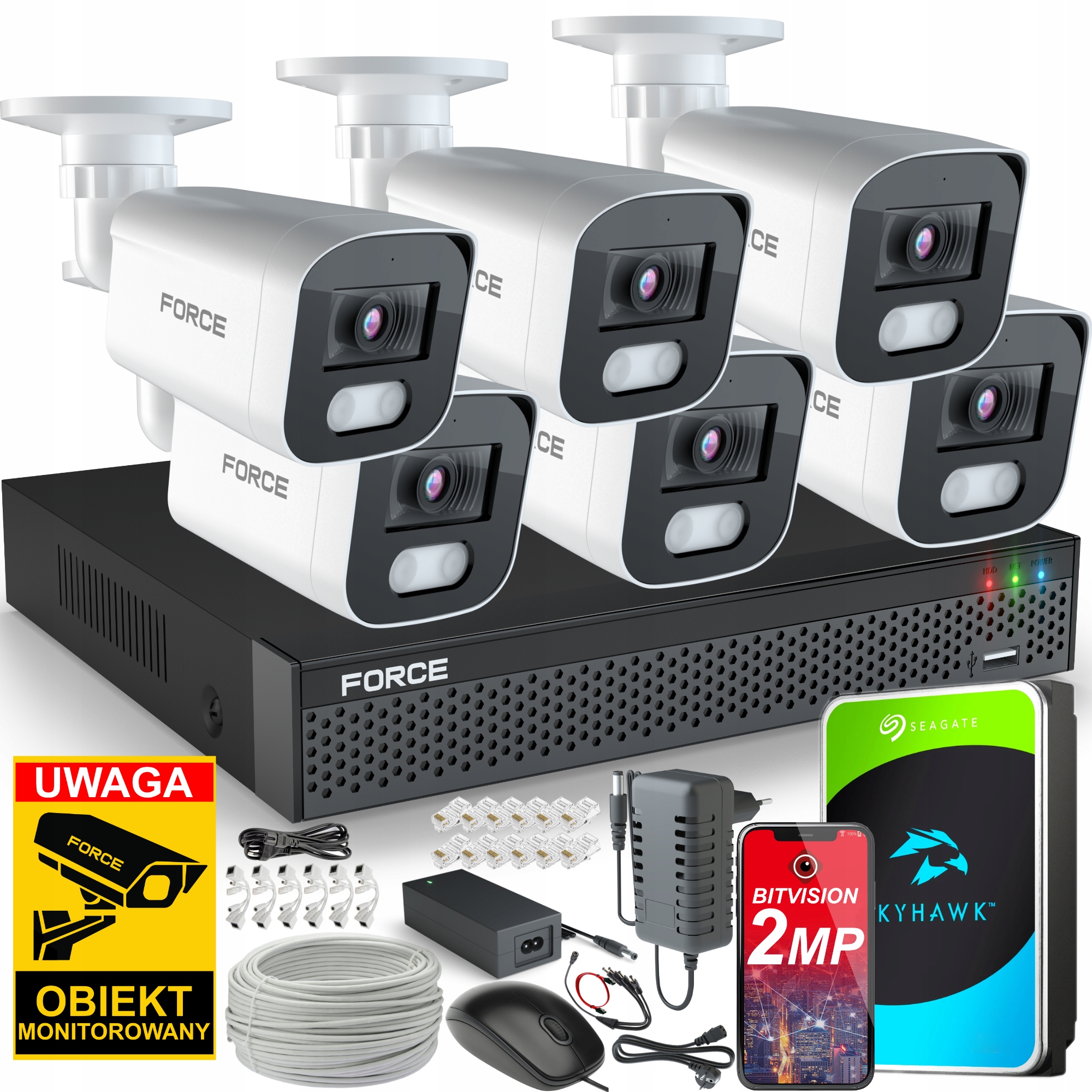 Force Monitorovací sada 6x Ip kamera 2MPx Full Hd záznamník Aplikace