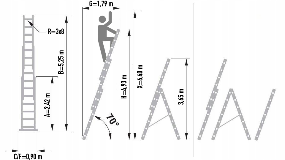 Drabina aluminiowa 3x8 ALVE FORTE + KOŁA I HAK Informacje dodatkowe hak w zestawie