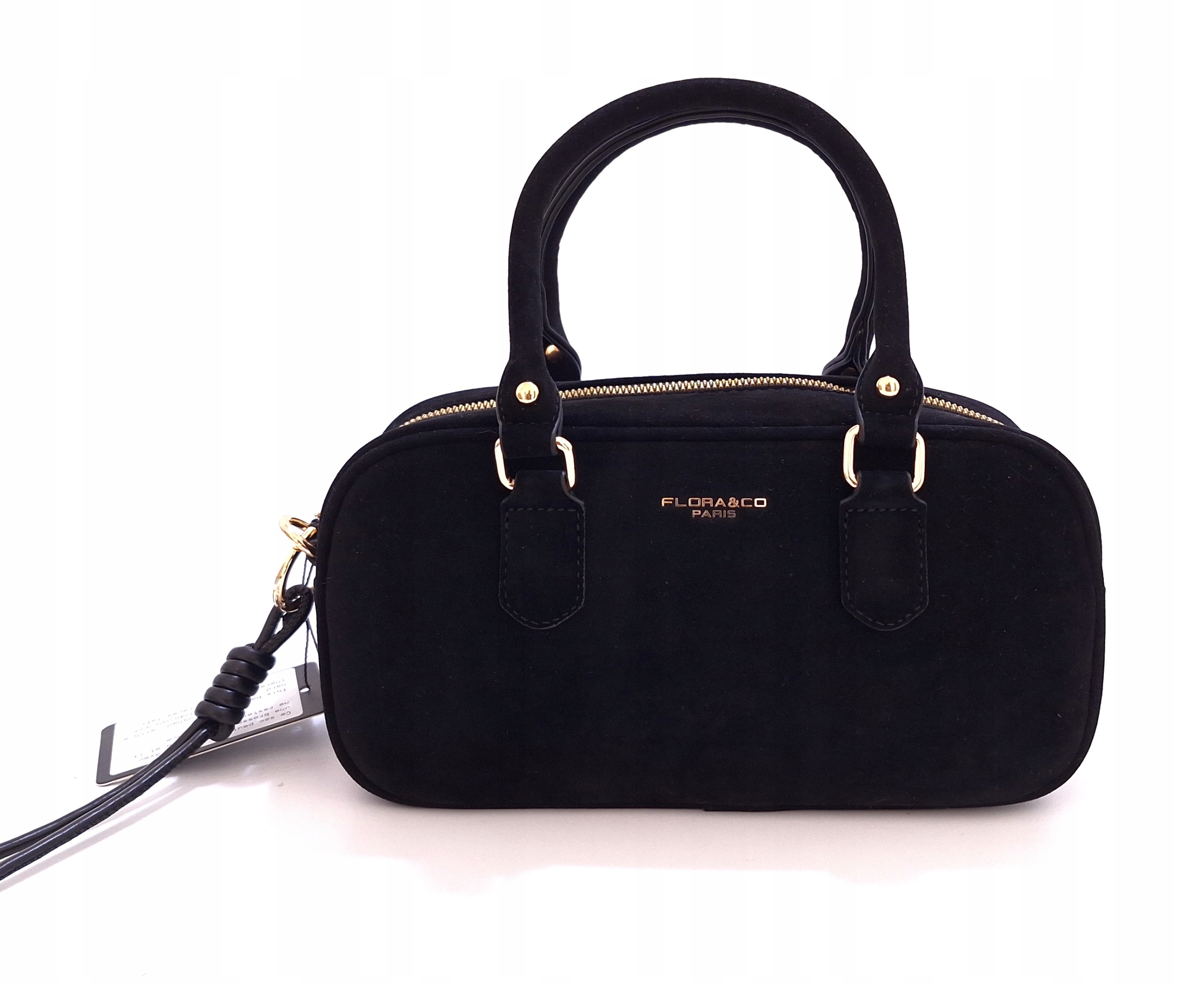 Černá malá dámská kabelka typu bowling bag eko semiš Flora&Co F7574