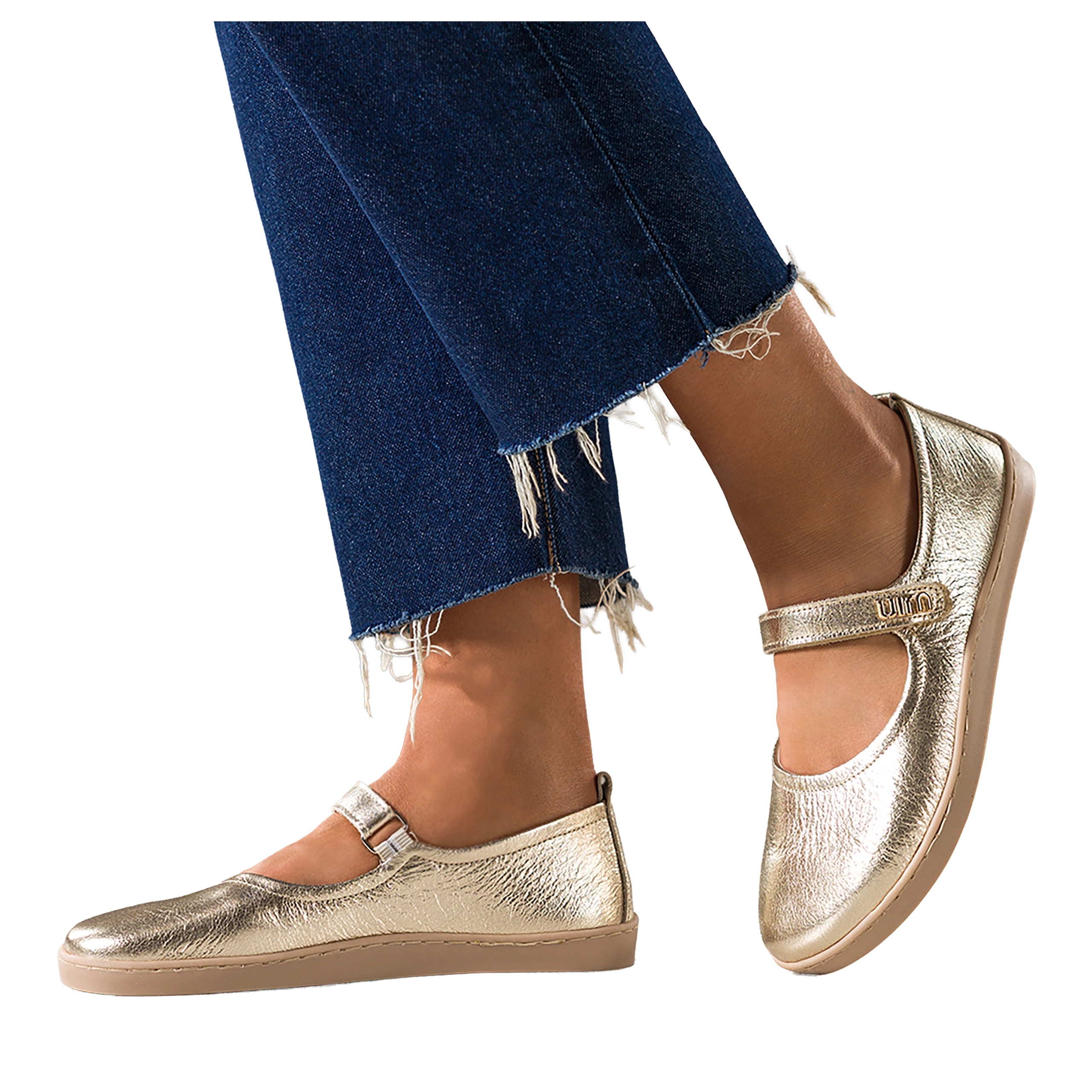 Zlaté dámské Baleríny Barefoot Lesklý Pásek Na Suchý Zip Kožený vel. 37