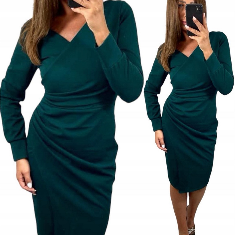 Šaty Midi Kopertová Zelená Elegantní Barvy řasení vel. 38