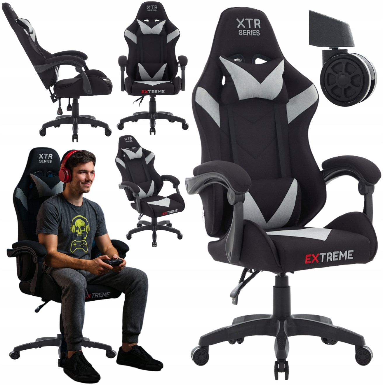 Fotel Gamingowy Materiałowy Obrotowy Czarny Extreme Xtr Krzesło Gracza Pro