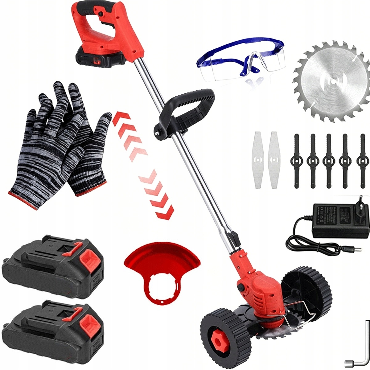 Akumulátorová sekačka 650 W s teleskopickou rukojetí 90-120 cm, červená