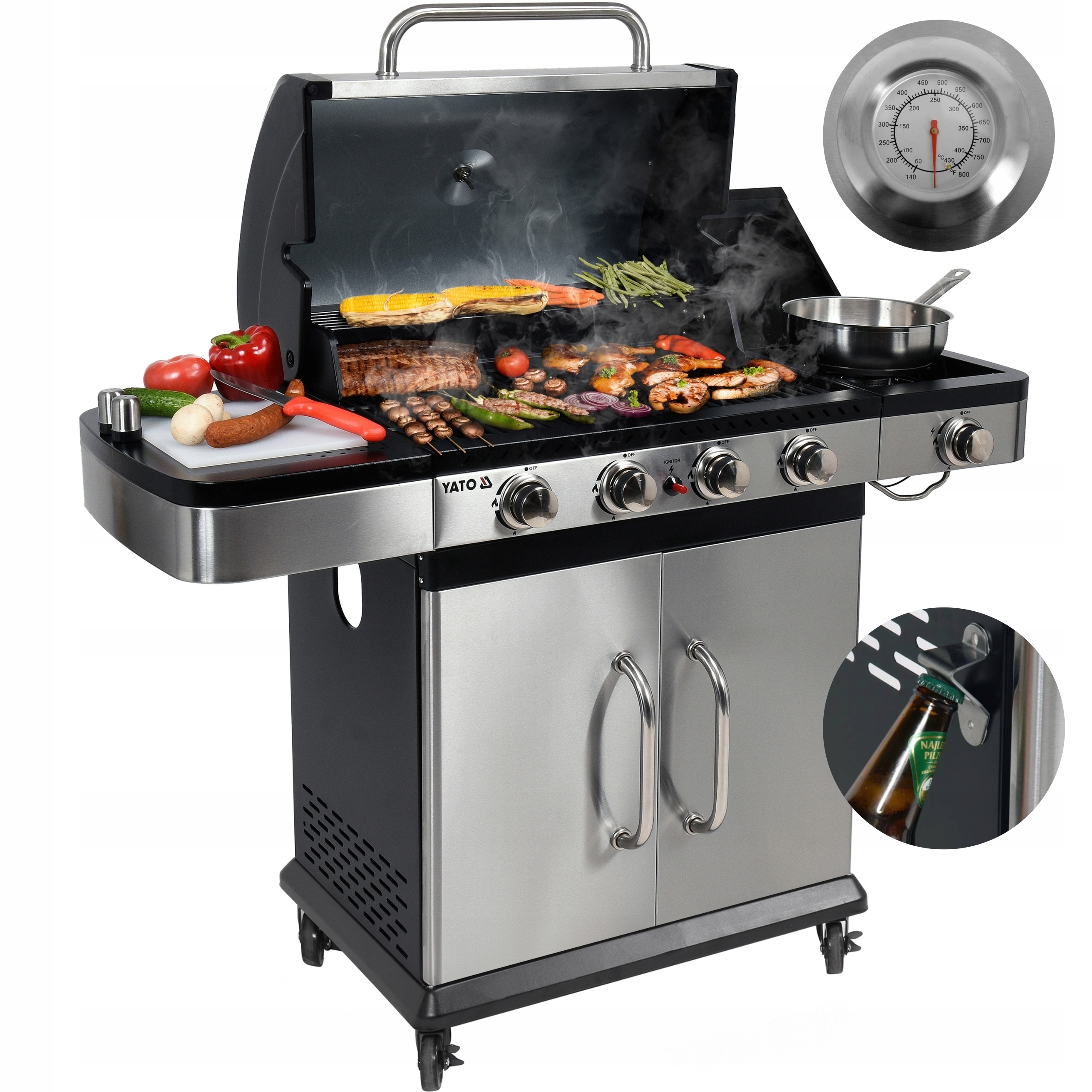 Yato Velký Plynový Gril Hořáky: 4+1 Z Nerezové Oceli 14,2 Kw YG-20019