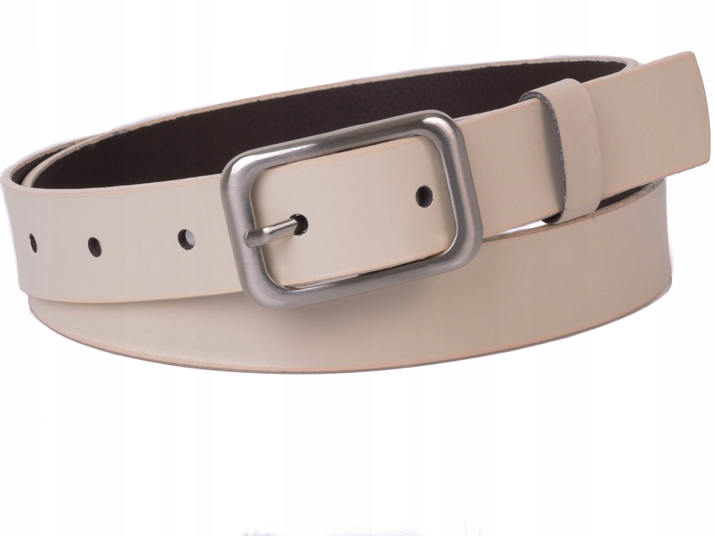 

Damski Skórzany pasek 3cm Kremowy |70obw
