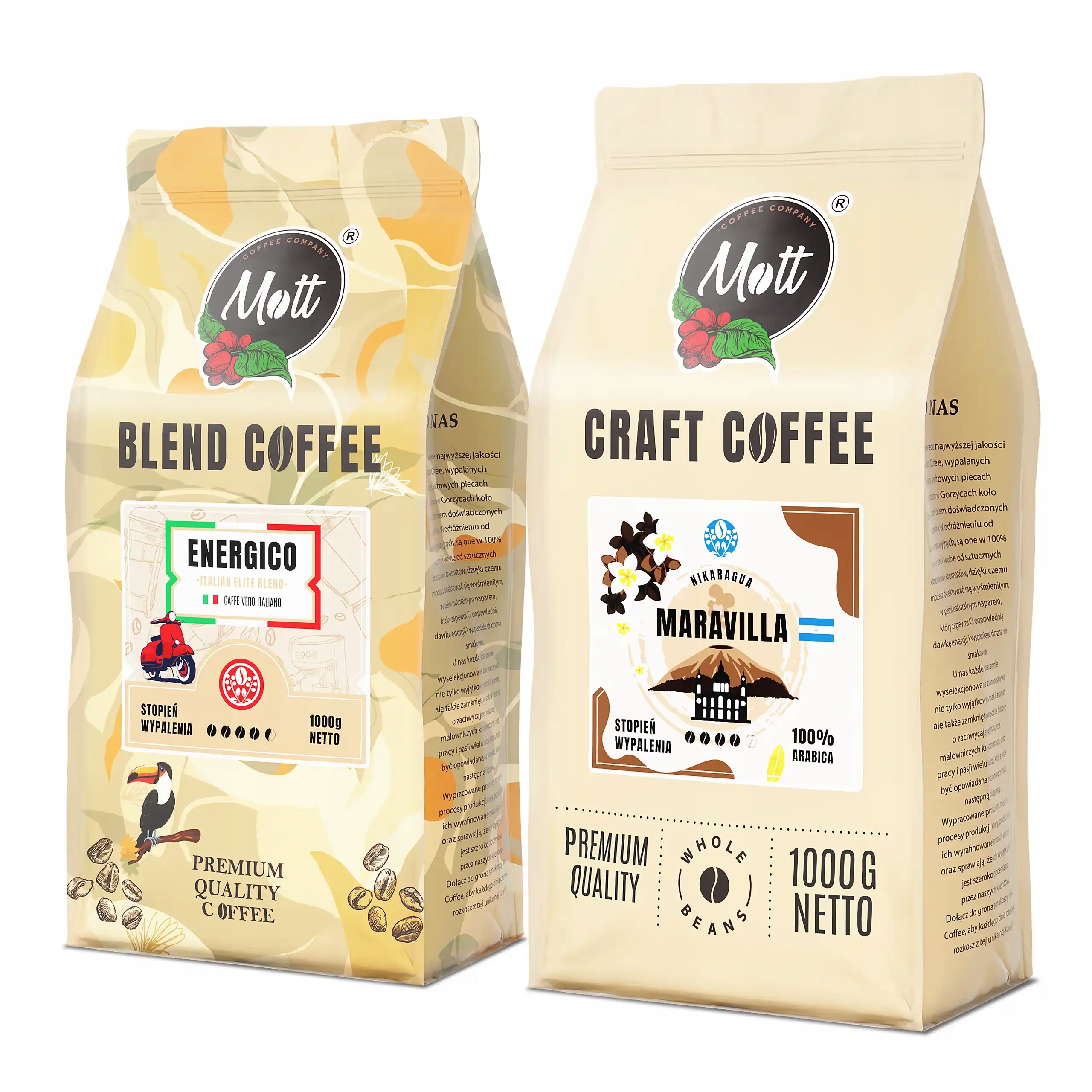 Káva Zrnková 2kg Sada Nikaragua Itálie 100% Arabica Čerstvě Pražená