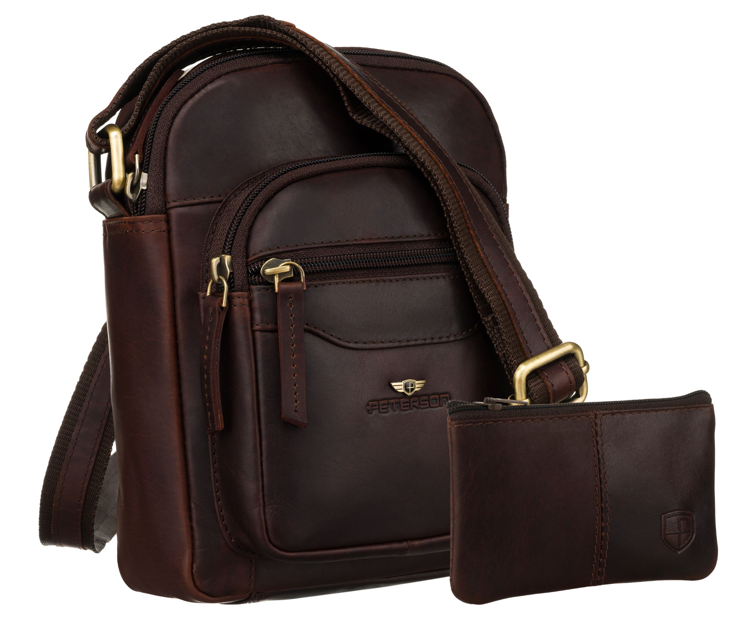 Pánská kabelka přes rameno z kůže, praktická kabelka na opasku Peterson